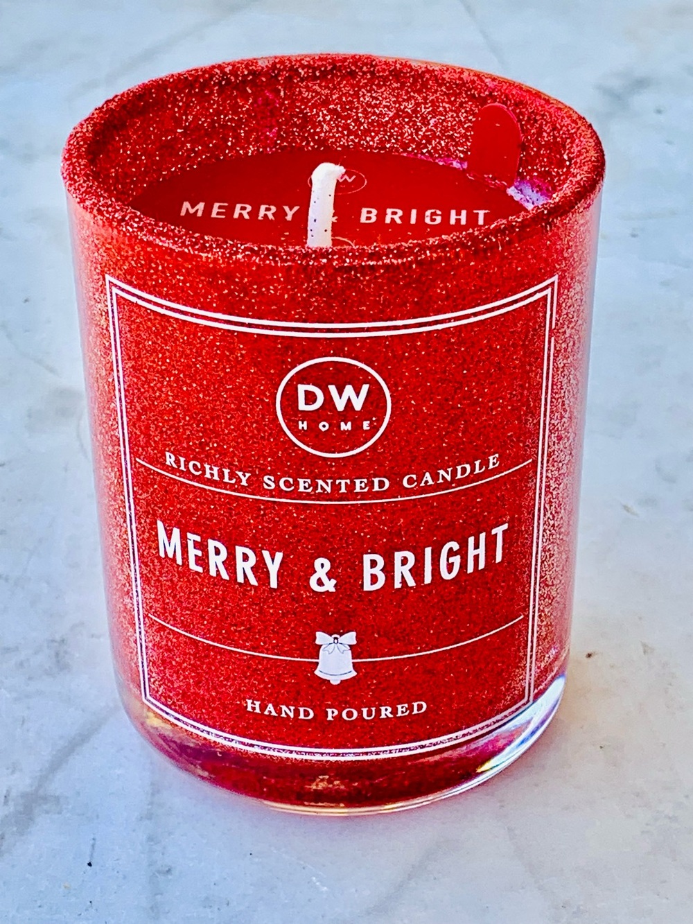 DW HOME CANDLE “MERRY & BRIGHT” SOY WAX 3.8oz 1 WICK NEW RED GLITTER